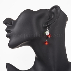 Серьги-подвески из стеклянных бусин с вишнями&nbsp;EJEW-JE06640-02