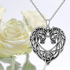 Кулон в виде сердца с конём и узлом викингов из сплава&nbsp;FS-WG2DD1C-01