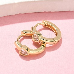 Серьги-кольца из латуни с микропаве и прозрачным кубическим цирконием в форме сердца&nbsp;LS-EJEW-Z102-28G