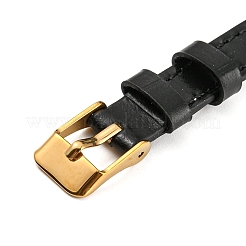 レザーテクスチャブレスレットストラップ、スライドチャーム用スライドリストバンド  イオンプレーティング（IP）ゴールド304ステンレススチールバックル付き  ブラック  23.2x1~1.25x0.5cm&nbsp;AJEW-K232-01G-08