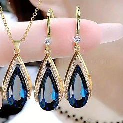 Комплекты из ожерелий и висячих серег из сплава со стразами в форме капли для женщин&nbsp;FS-WG0B062-01