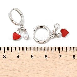 Серьги-кольца из искусственного жемчуга в форме сердца из латуни и АБС-пластика EJEW-M077-18P