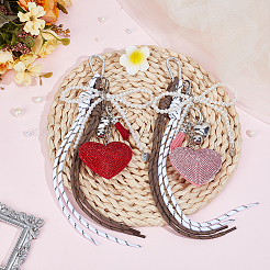 2 шт. 2-цветное бархатное сердце со стразами и пластиковым жемчужным бантом-подвеской&nbsp;HJEW-DR00264