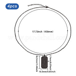 ステンレススチールエンボス加工長方形タグペンダントネックレス4個  ブラック  17.72インチ（45cm）&nbsp;NJEW-CO0001-02EB