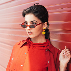 3 пара двухцветных акриловых сережек-гвоздиков в форме цветка EJEW-AN0001-36