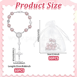 Bracelet chapelet en alliage avec pendentif croix vierge et imitation perle en plastique (30 pièce).&nbsp;BJEW-WA0001-06