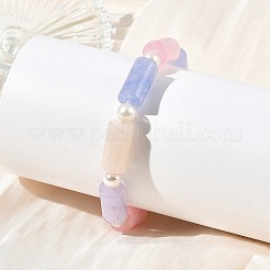 Bracciali elasticizzati con colonna di giada malese naturale tinta e perle di conchiglia&nbsp;BJEW-JB14349-01