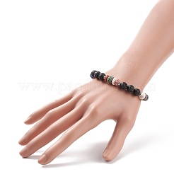 Bracciale elasticizzato con perline in pietra lavica naturale&nbsp;BJEW-TA00122-01