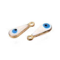 アンティーク金色の真鍮エナメルチャームをメッキ  涙目  ホワイト  11x4x4mm  穴：1mm&nbsp;KK-Q571-02C