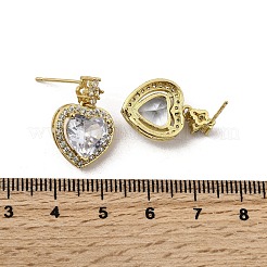 Серьги-гвоздики в форме сердца из латуни с прозрачным кубическим цирконием&nbsp;EJEW-L261-021G