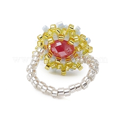 Anelli elasticizzati con perline di semi di vetro a forma di fiore da donna&nbsp;RJEW-MZ00022-01