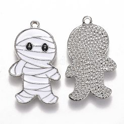ハロウィンテーマアロイエナメルペンダント  白いミイラの形  プラチナ  26.5x16x1.5mm  穴：1.6mm&nbsp;LS-ENAM-J649-09P