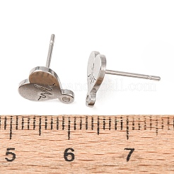304ステンレススチールスタッドピアス金具  カン付き  ステンレス鋼色  ハート  10x9mm  穴：1.2mm  ピン：10x0.8mm&nbsp;SA-CBA4E98-01G-P