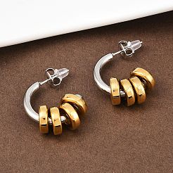 Двухцветные серьги-гвоздики в форме буквы С из нержавеющей стали 304&nbsp;EJEW-K268-78GP