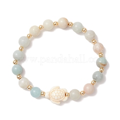 Эластичные браслеты из натурального цветочного амазонита и синтетической бирюзы&nbsp;BJEW-JB13474