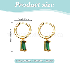 3 пара двухцветных серег-колец с микропаве из латуни и кубическими цирконами&nbsp;EJEW-GO0003-21