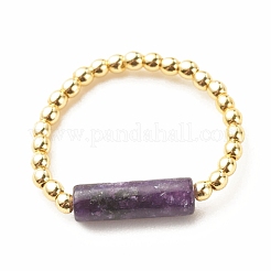 Anello da dito con perline a colonna in pietra mica viola/lepidolite naturale con ematite sintetica&nbsp;RJEW-JR00460-04