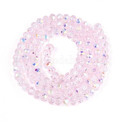 透明ガラスビーズ連売り  ロンデル  半分メッキ  ABカラーメッキ  多面カット  ピンク  4~4.5x3.5mm  穴：0.8mm  約112~114個/連  15.35~15.75インチ（39~40cm）&nbsp;EGLA-N016-4mm-04