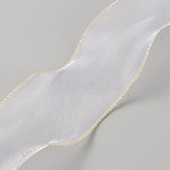 ポリエステルメッシュゴールドエッジリボン  ギフト包装用  フローラルホワイト  2-3/8~2-1/2インチ（60~65mm）  約5m /ロール&nbsp;GLAA-TA0016-08A