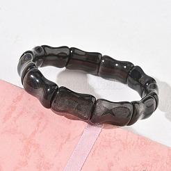 Bracelets extensibles en bambou et perles d'obsidienne argentées naturelles pour femmes et hommes&nbsp;BJEW-K304-01C