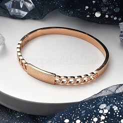イオンプレーティング（IP）304ステンレススチール製ヒンジ付き女性用バングル  艶消し  長方形  ローズゴールド  内径：2-1/4x1-7/8インチ（5.8x4.9cm）&nbsp;BJEW-A011-21RG
