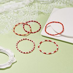 5 個 5 色ガラス シード ビーズ ストレッチ ブレスレット セット女性  レッド  内径：2-1/4~2-3/8インチ（5.7~6cm）  1pc /カラー&nbsp;BJEW-JB08563