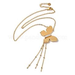 Ожерелья из нержавеющей стали с подвеской в виде бабочки и кисточки из кристаллов и страз для женщин NJEW-G145-02G