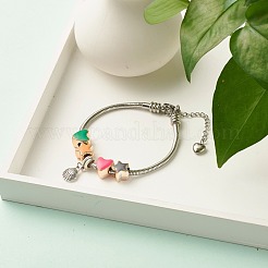 304 ステンレススチール ヨーロピアン ラウンド スネーク チェーン ブレスレット 女性用  エナメルアクリルヨーロピアンビーズブレスレット  ゴールド＆ステンレス鋼色のバラ  10-3/8インチ（26.5cm）  3mm&nbsp;BJEW-JB07492