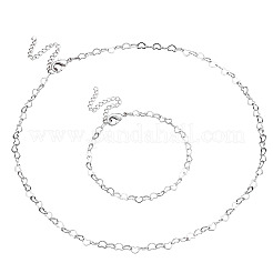 1 комплект латунного браслета и ожерелья с звеньями в форме сердца&nbsp;SJEW-TA0001-05