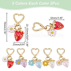 10 шт. 5-цветная акриловая клубника и эмалированный сплав цветов подвеска украшения HJEW-WR00003