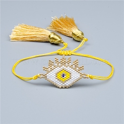 Браслет из стеклянных бусин с двойной кисточкой BJEW-A121-18D