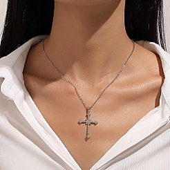 Lega piena di cristallo strass religione croce pendente catena cavo collane per le donne&nbsp;PW-WG8E4F5-01