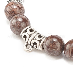 Bracciale elasticizzato in ossidiana naturale con fiocco di neve e perline in lega&nbsp;BJEW-JB08017-03