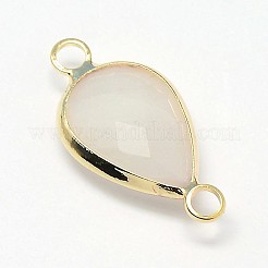 ゴールデントーン真鍮ガラスティアドロップリンクコネクター  ホワイトスモーク  21x11x5mm  穴：2mm&nbsp;GLAA-J010A-HF29-G