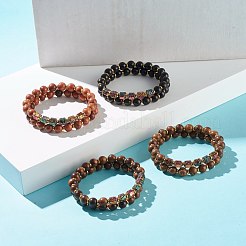 天然木ラウンドビーズストレッチブレスレットセット  女性のための天然溶岩岩と非磁性合成ヘマタイトビーズエネルギーパワーブレスレット  ミックスカラー  内径：2-3/8インチ（5.9cm）  2個/セット&nbsp;BJEW-JB07139