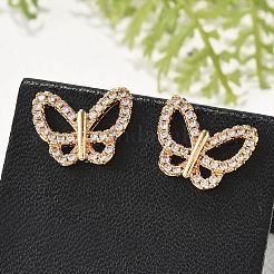 Серьги-гвоздики из латуни с бабочкой из прозрачного кубического циркония для женщин&nbsp;EJEW-G428-07G