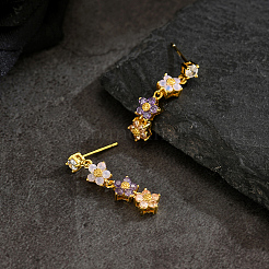 Серьги-гвоздики с подвесками в виде цветка из латуни&nbsp;XD1974