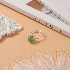 Anello da dito con perline intrecciate in avventurina verde naturale&nbsp;RJEW-TA00066-02