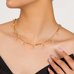 Женские ожерелья из овальной цепочки с треугольными кисточками и кристаллами из нержавеющей стали 201&nbsp;IJ7847