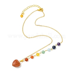 Chakra-Herzanhänger aus natürlichem rotem Aventurin an Messing-Kabelkette für Damen&nbsp;NJEW-JN06267-01