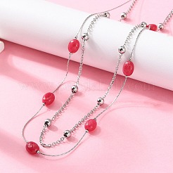 Двухслойные ожерелья из нержавеющей стали 304 и окрашенного натурального малайзийского нефрита для женщин NJEW-A045-19P