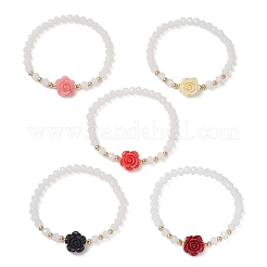 Браслеты из эластичного материала с бусинами в виде розы и цветка розы&nbsp;BJEW-JB13498