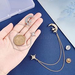 2 broche en strass lune et étoile 2 couleurs avec chaîne de sécurité suspendue&nbsp;JEWB-CA0001-14