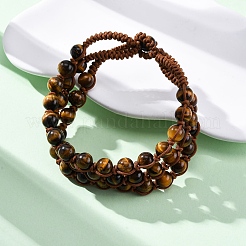 Браслеты из натуральных круглых бусин тигрового глаза для мужчин и женщин BJEW-G743-02B