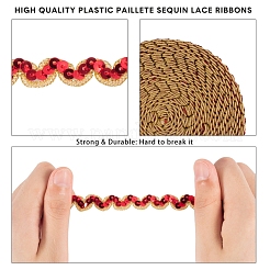 プラスチック製のスパンコールレース  スパンコールレースリボン  メタリックワイヤー付き  服飾材料  レッド  10mm  約13m /ロール&nbsp;OCOR-WH0032-29