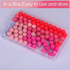 80 pièce de perles focales rondes en silicone de 4 styles&nbsp;SIL-SZ0001-22E