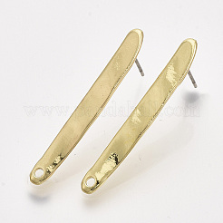 合金製スタッドピアスパーツ  スチールピンとループ付き  ライトゴールド  36x4.5mm  穴：1.4mm  ピン：0.7mm&nbsp;X-PALLOY-S121-136