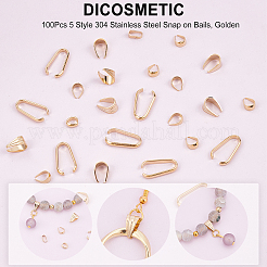 100個 5スタイル 304ステンレススチール スナップオンベイル  ゴールドカラー  5~14x3~7.5x1.5~4.5mm  20個/スタイル&nbsp;STAS-DC0007-07