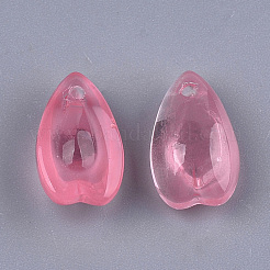 透明スプレー塗装ガラスチャーム  花びら  フラミンゴ  13x8x5.5mm  穴：1mm&nbsp;GLAA-S183-11E
