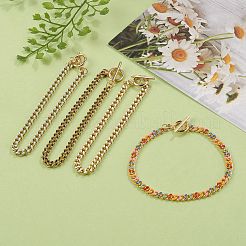 真鍮製カーブチェーンブレスレット  エナメルと304ステンレススチールのトグル留め具付き  18KGP本金メッキ  ミックスカラー  8-1/8インチ（20.5cm）&nbsp;BJEW-JB05507